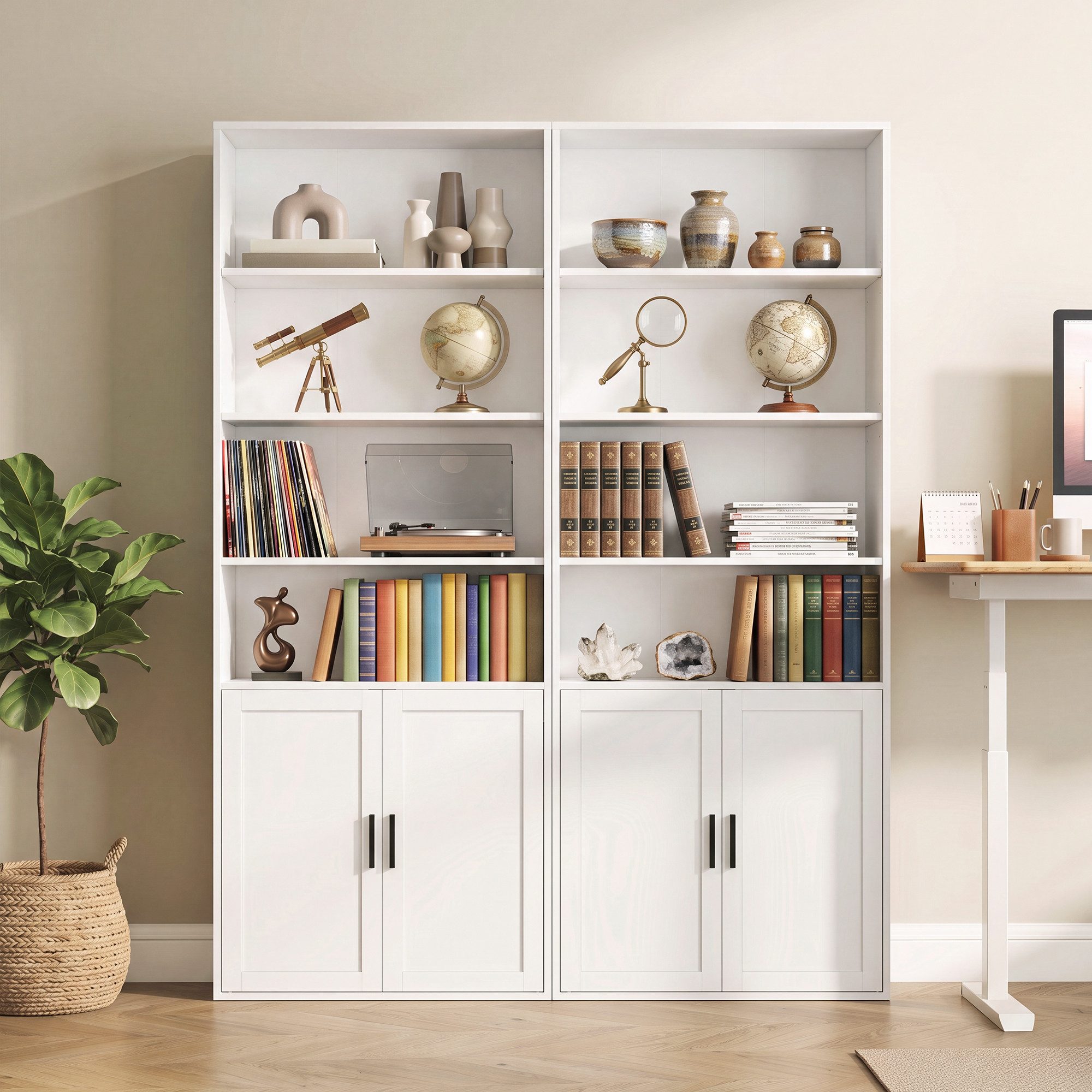 VASAGLE Bücherregal Standregal mit Tür, 2 -tlg., 6-stöckiges hohes Regal, offenen Fächern, 24 x 60 x 175 cm
