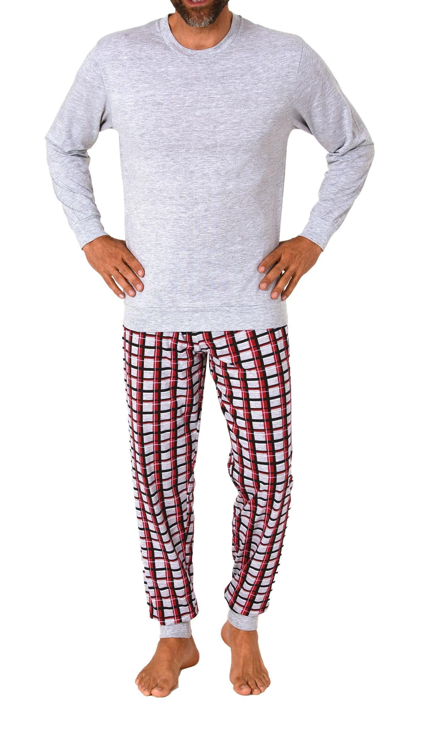 Normann Pyjama Normann Herren Pyjama lang mit Bündchen und karierter Jersey günstig online kaufen