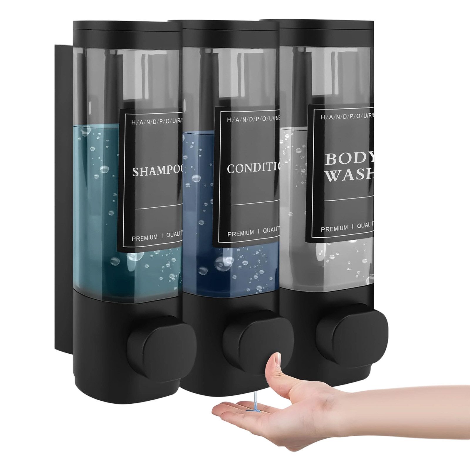 AKKEE Seifenspender WSeifenspender Wandmontage 3 Kammern 300ml, Duschgelspender Handwaschmittelspender