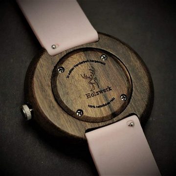 Holzwerk Quarzuhr LEIMEN Damen Holz Uhr mit Silikon Armband in rosa & schwarz