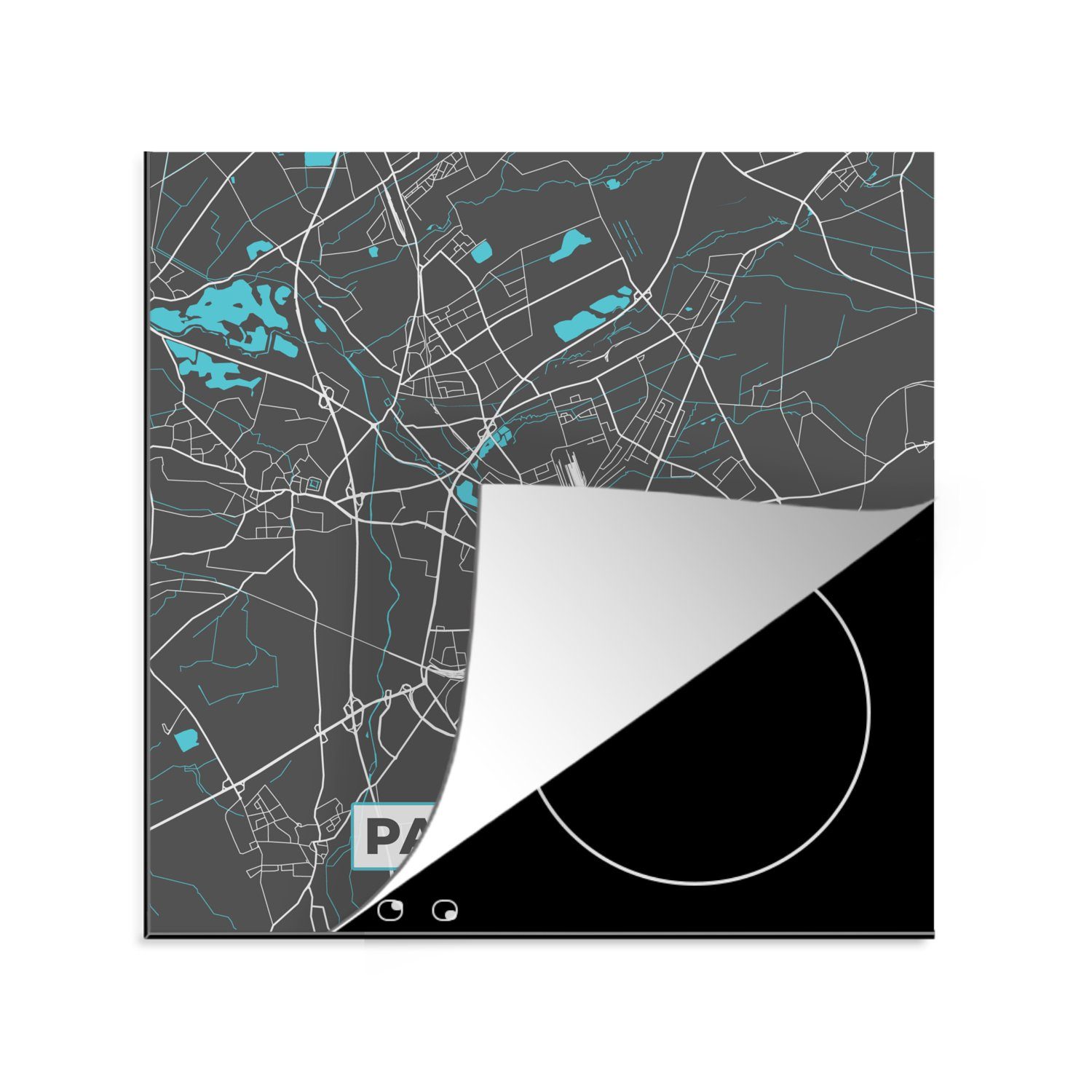 MuchoWow Herdblende-/Abdeckplatte Blau - Deutschland - Karte - Stadtplan - Paderborn, Vinyl, (1 tlg), 78x78 cm, Ceranfeldabdeckung, Arbeitsplatte für küche