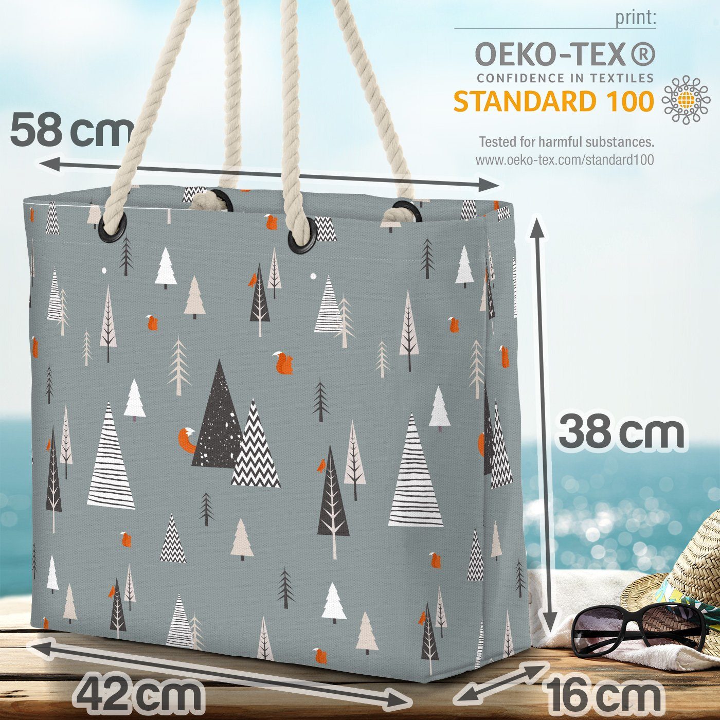 VOID Strandtasche (1-tlg), Wald Beach Bäume Design Wald Winter Bag Norwegen Skandinavien Eichhörnchen