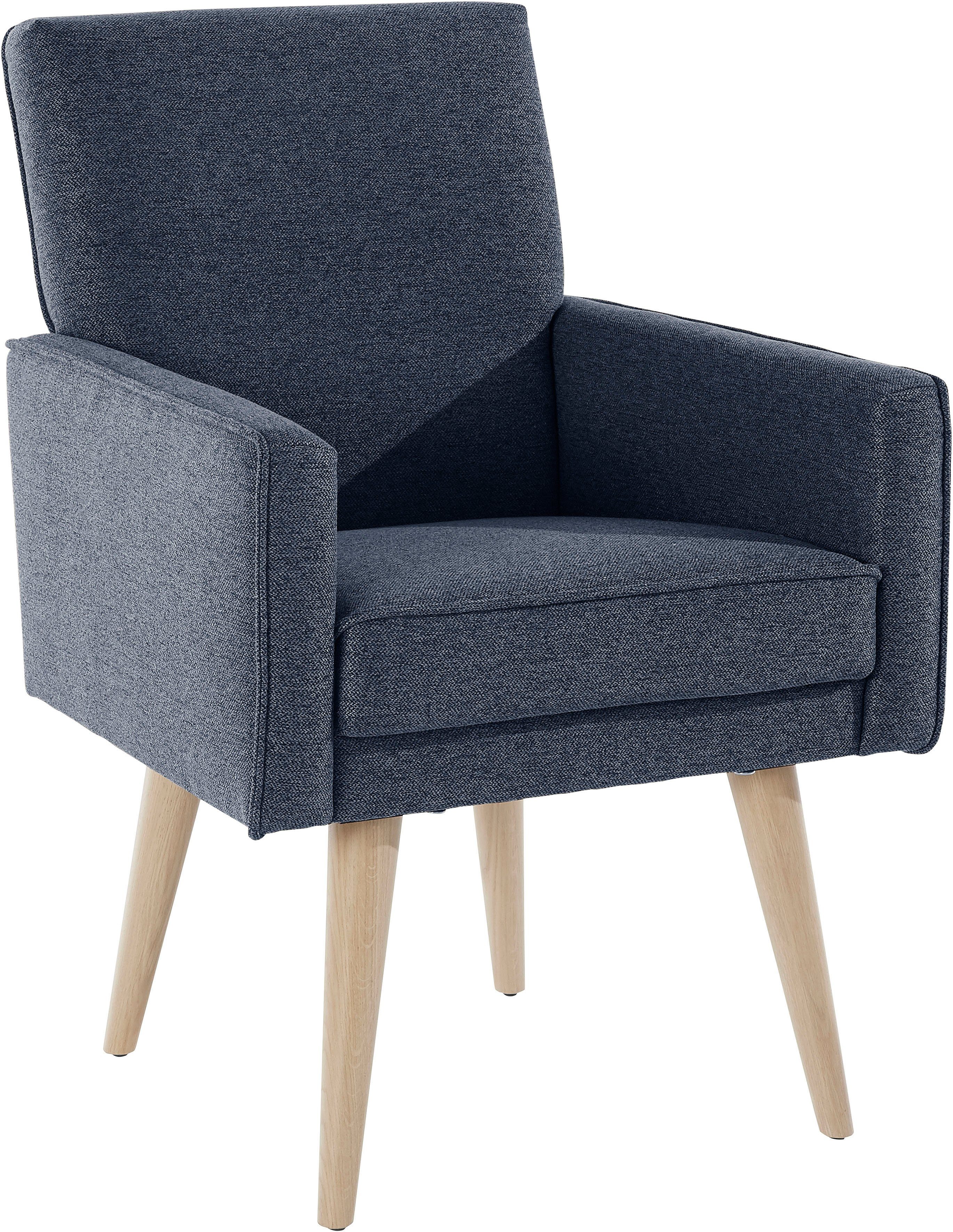 exxpo - sofa fashion Sessel Lungo, Loungesessel mit moderner Kedernaht, bequem und elegant, Breite 64 cm, hoher Holzfuß