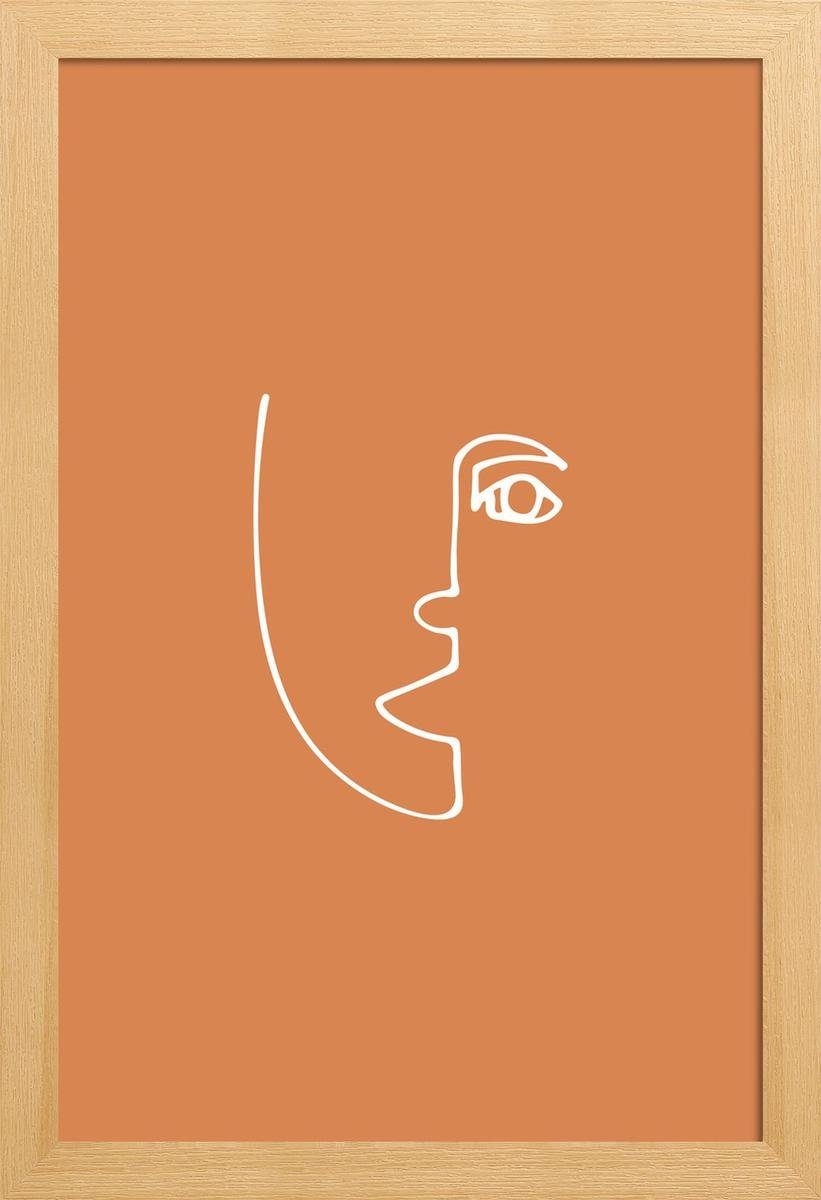 Fine-Art-Print Rand einem Braun Poster Orange mit weißen Poster mit cm & St), breiten, (1 1 in Pure Juniqe Holzrahmen, Galeriequalität