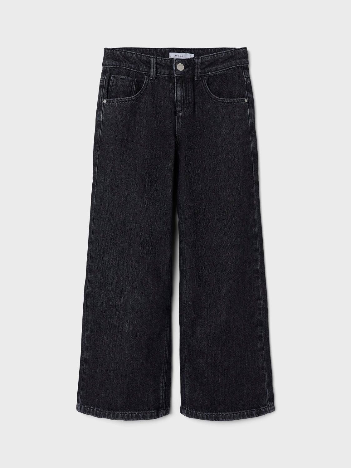 Name It Weite Jeans NKFROSE für Mädchen mit weitem Bein und klassischem Sitz normal, Denim, Abriebeffekte, Reißverschluss
