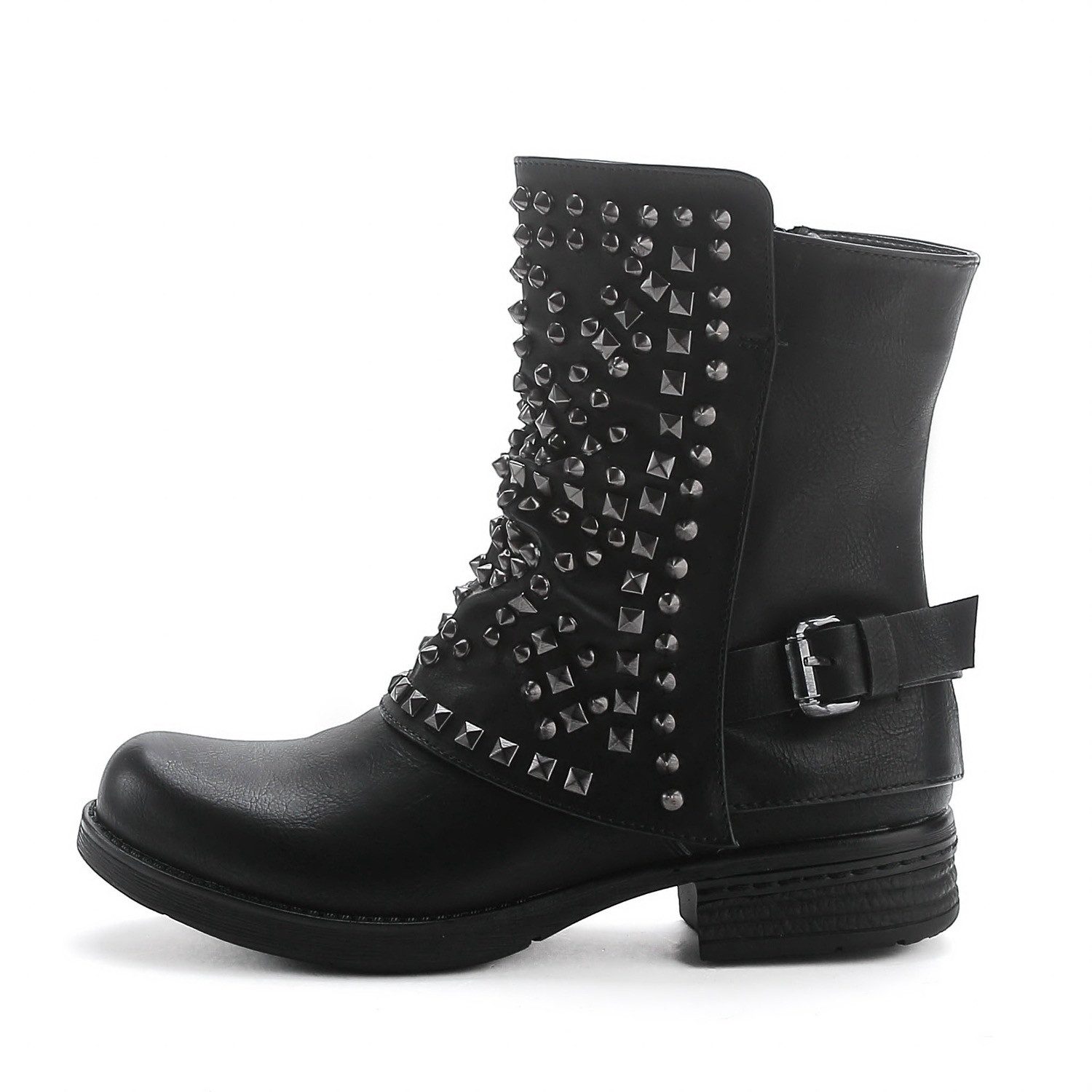 Pogolino ST03 Bikerboots Damen Biker Boots Nieten Stiefeletten leicht gefüttert