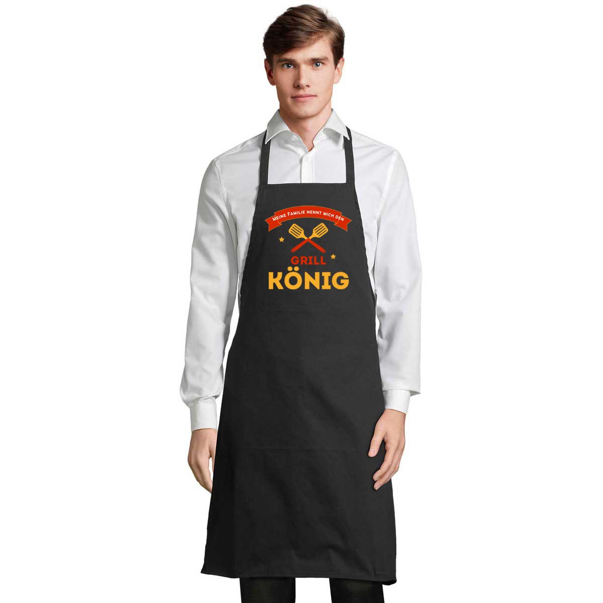 Blondie & Brownie Kochschürze Grill König Papa BBQ Bier Grill Schürze Schwarz mit Spruch, robust & atmungsaktiv, Größe verstellbar