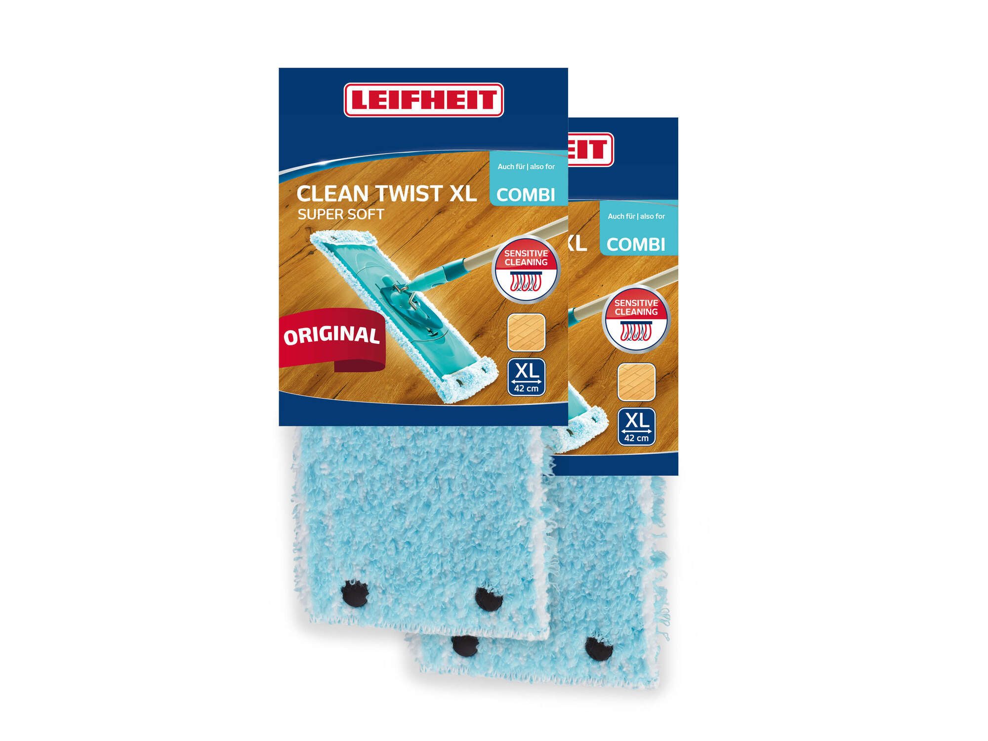 Leifheit Wischbezug CLEAN TWIST XL / Combi XL super soft 2er Wischbezug (Kunstfaser, 14.0x49.5 cm, 2-tlg., Waschbar bei 60°C, Wischbreite 42cm, für Parkett/Laminat/Kork)