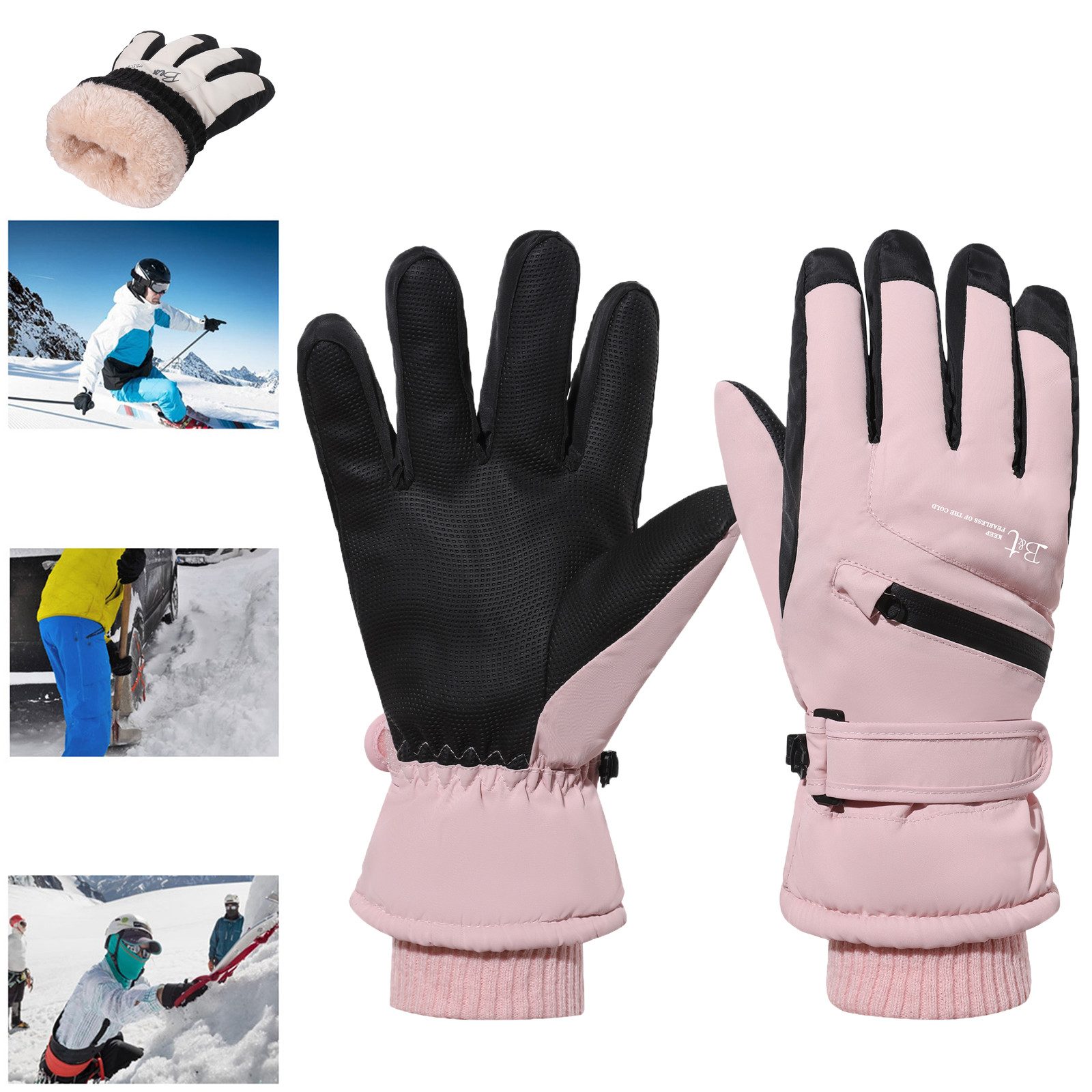 BTTO Hsch. Baumwollhandschuhe Winterhandschuhe Touchscreen, Herren-/Damenhandschuhe für Eltern-Kind Rutschfest, Einstellbar, Winddicht Skihandschuhe