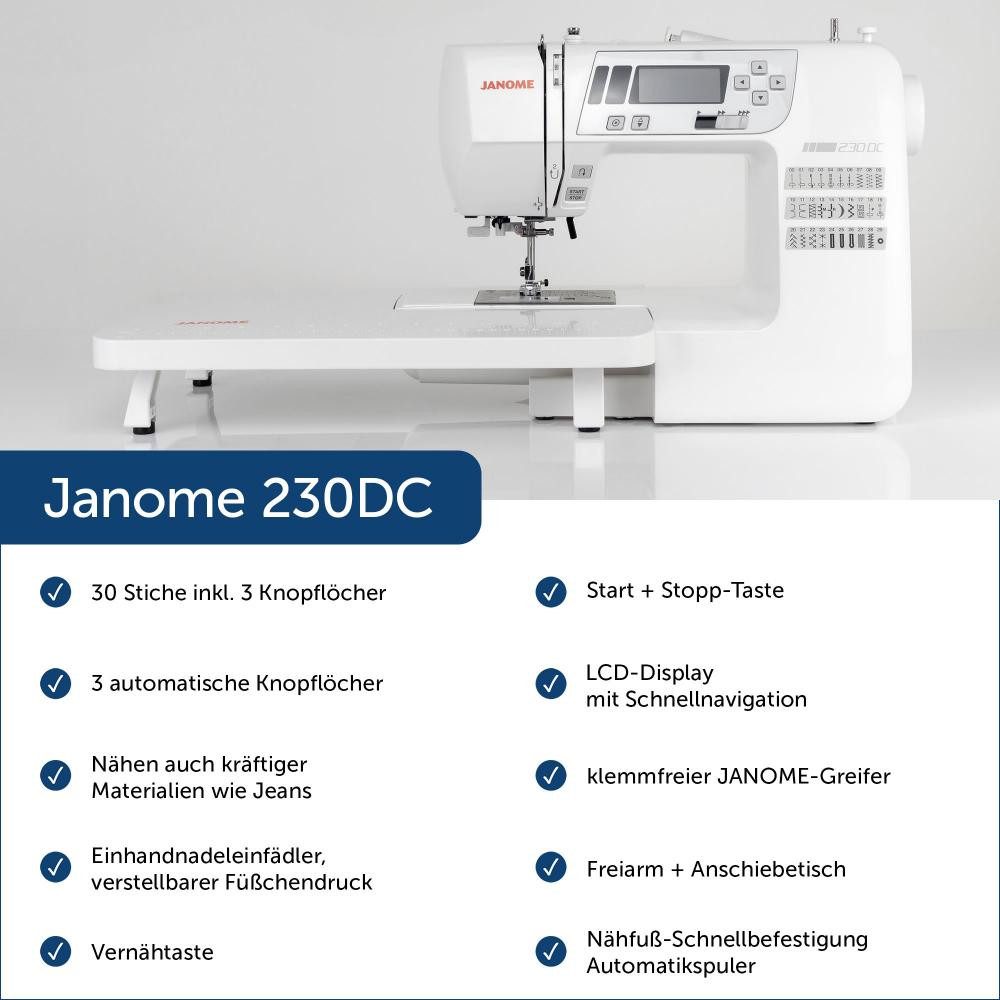 Janome Nähmaschine - 230 DC, 30 Programme, verstellbarer Füßchendruck