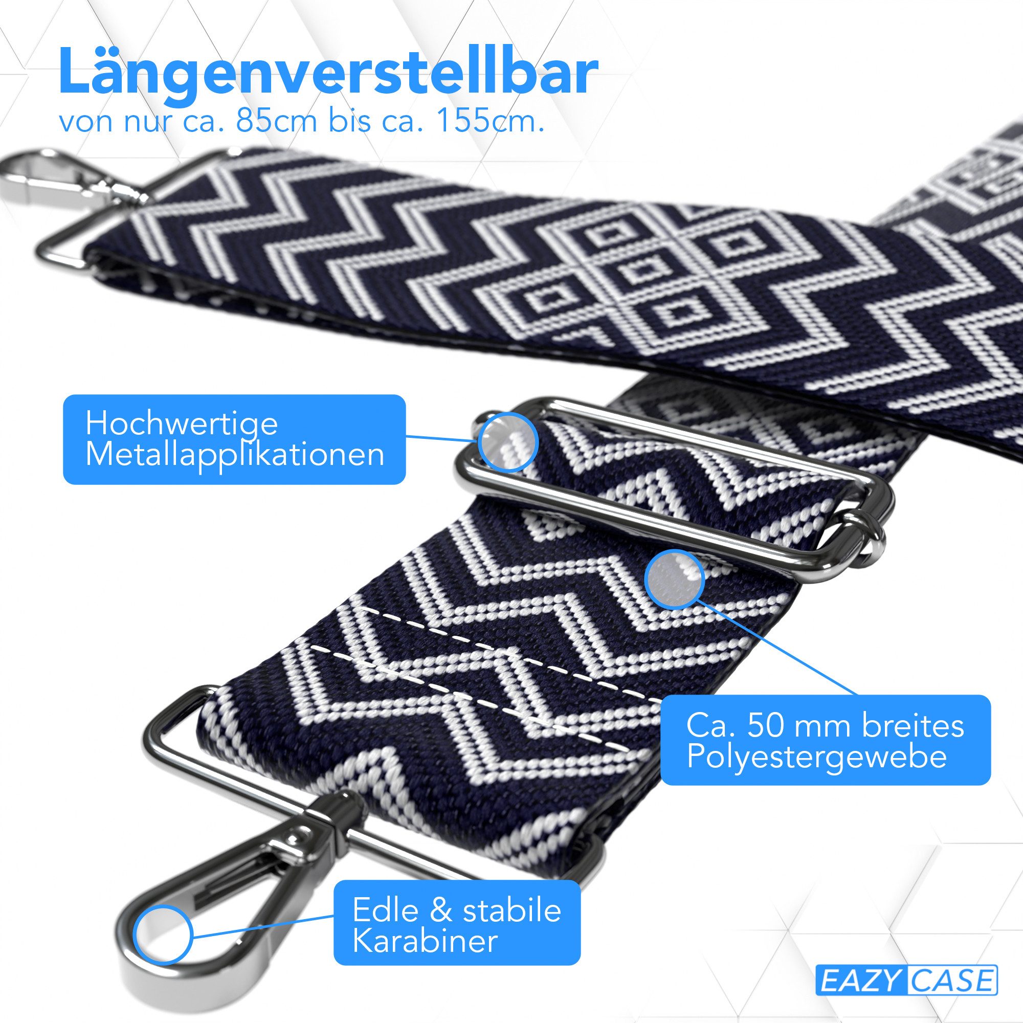 EAZY CASE Schulterriemen Schultergurte für Taschen gemustert Cross Bag Handytaschenband Smartphonekette Schultertasche Blau Weiß