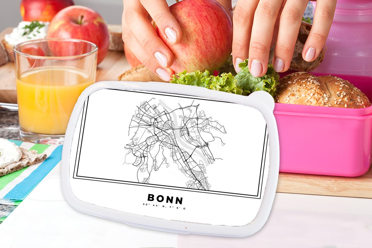 MuchoWow Lunchbox Stadtplan - Deutschland (2-tlg), rosa - Snackbox, Mädchen, Erwachsene, Kunststoff, Brotbox weiß - Kunststoff Karte, Schwarz und Bonn Kinder, Brotdose - für