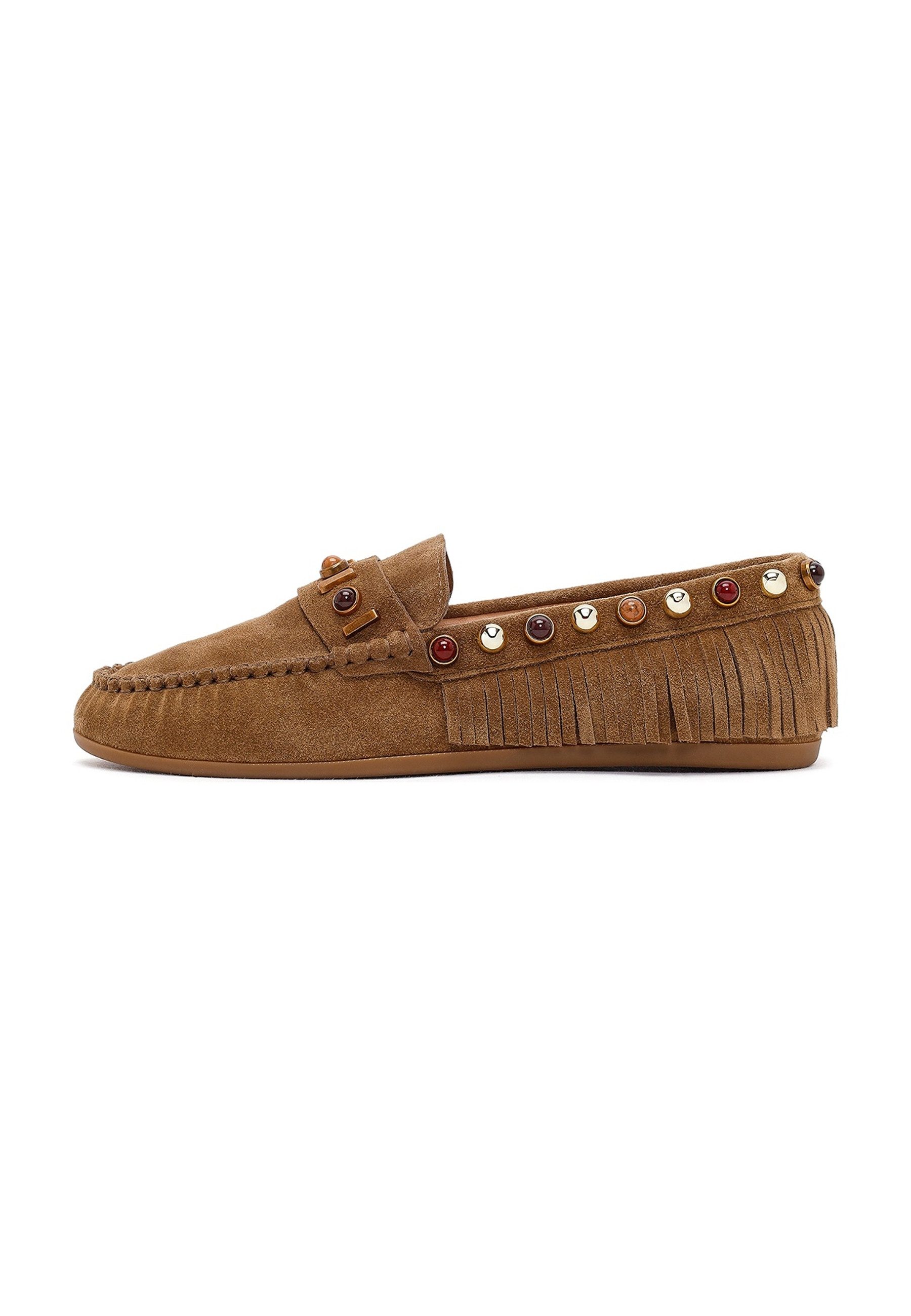 Derimod Loafer aus Veloursleder Loafer Wildleder-Obermaterial, Lederfutter, Slip-On-Stil, Fransen-Detail