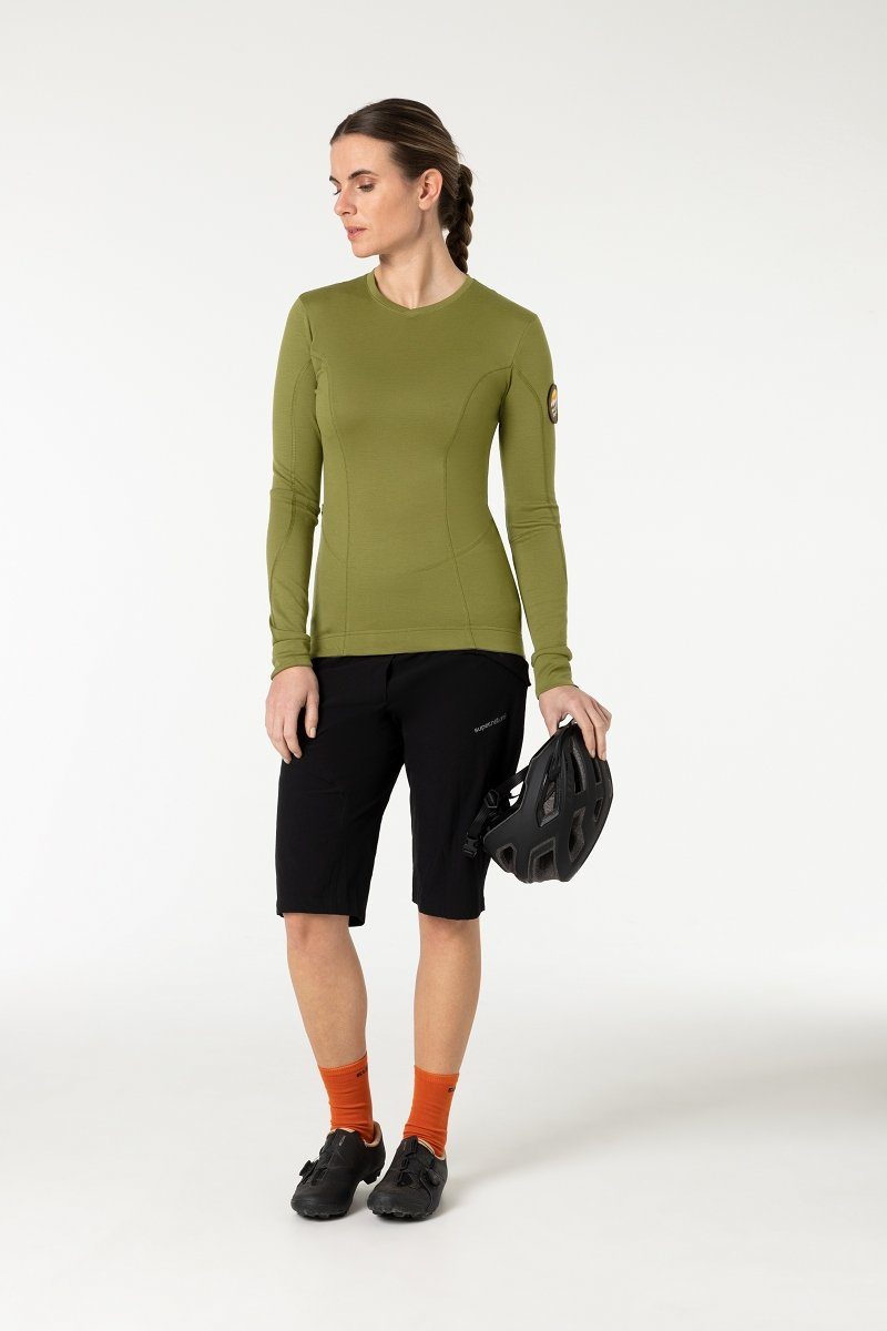 SUPER.NATURAL Radtrikot Merino Fahrradtrikot W GRAVA LS Merino-Materialmix mit reflektierenden Logos