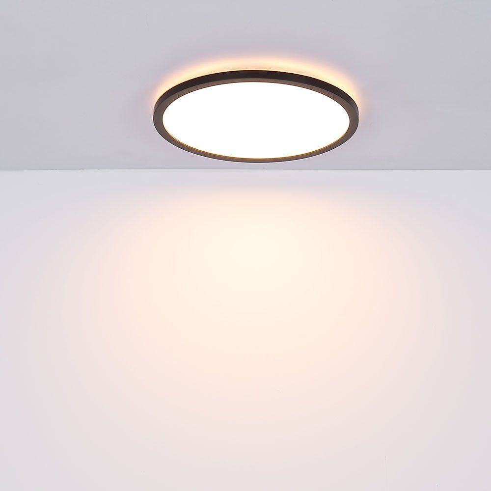 schwarz LED Badezimmer Deckenlampe LED fest Deckenleuchte, Wohnzimmerlampe verbaut, etc-shop Warmweiß, LED-Leuchtmittel dimmbar Backlight