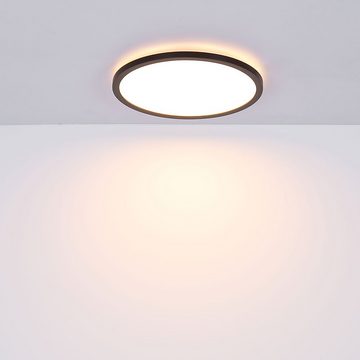 etc-shop LED Deckenleuchte, LED-Leuchtmittel fest verbaut, Warmweiß, LED Deckenlampe schwarz Badezimmer dimmbar Wohnzimmerlampe Backlight