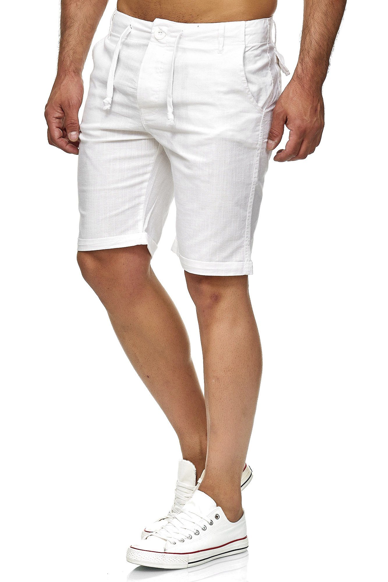 Freiz weiß Strandhose kurze Hose Leinenhose Männer (1-tlg) Leinen-Look im lässige Reslad Leinenhose Reslad Kurze Herren Männer Leinen-Shorts