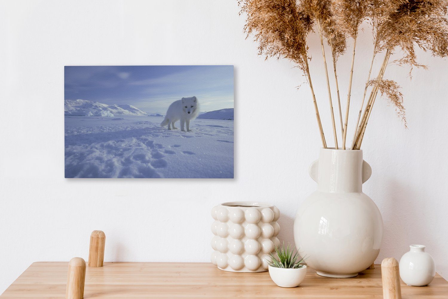 OneMillionCanvasses® Leinwandbild Fuchs - Schnee Wandbild - (1 Berge, Aufhängefertig, cm 30x20 Wanddeko, Leinwandbilder, St), bunt