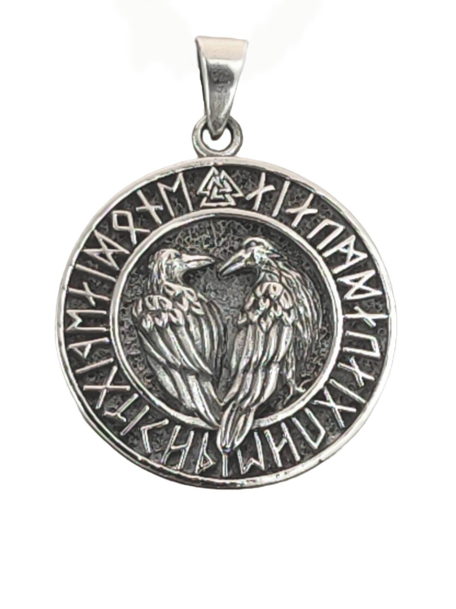 mit Gott Kettenanhänger Kiss Runen Silber Leather of Donnergott Viking Donner Anhänger Raben Nr.430 925