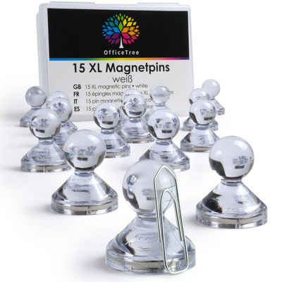 OfficeTree Magnet Magnetpins transparent (15er Set), Magnete für Magnettafel, Kühlschrank oder Whiteboard - 15 Stück