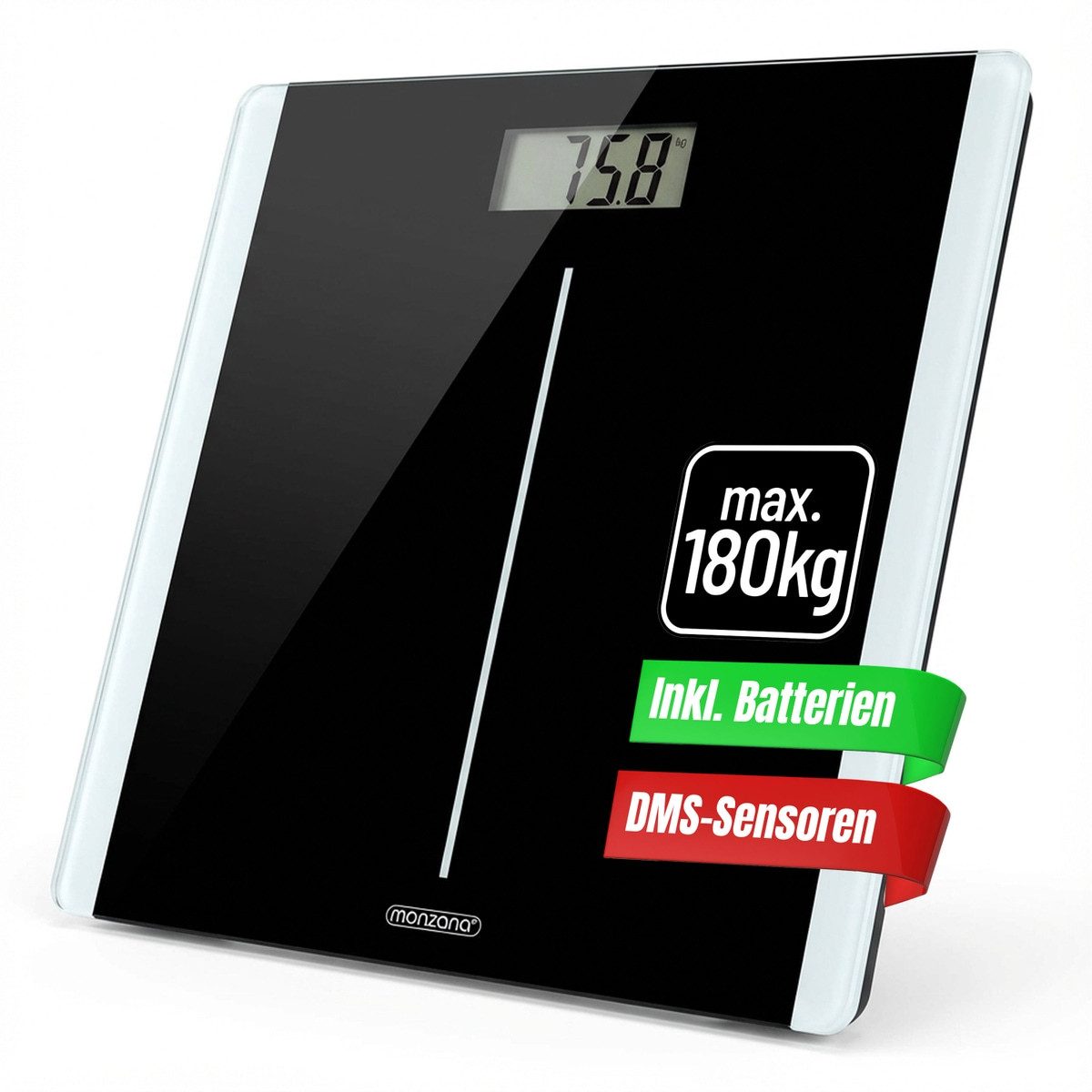 monzana Personenwaage, Digital Große LCD Anzeige Step-On Trittfläche Körperwaage bis 180 kg