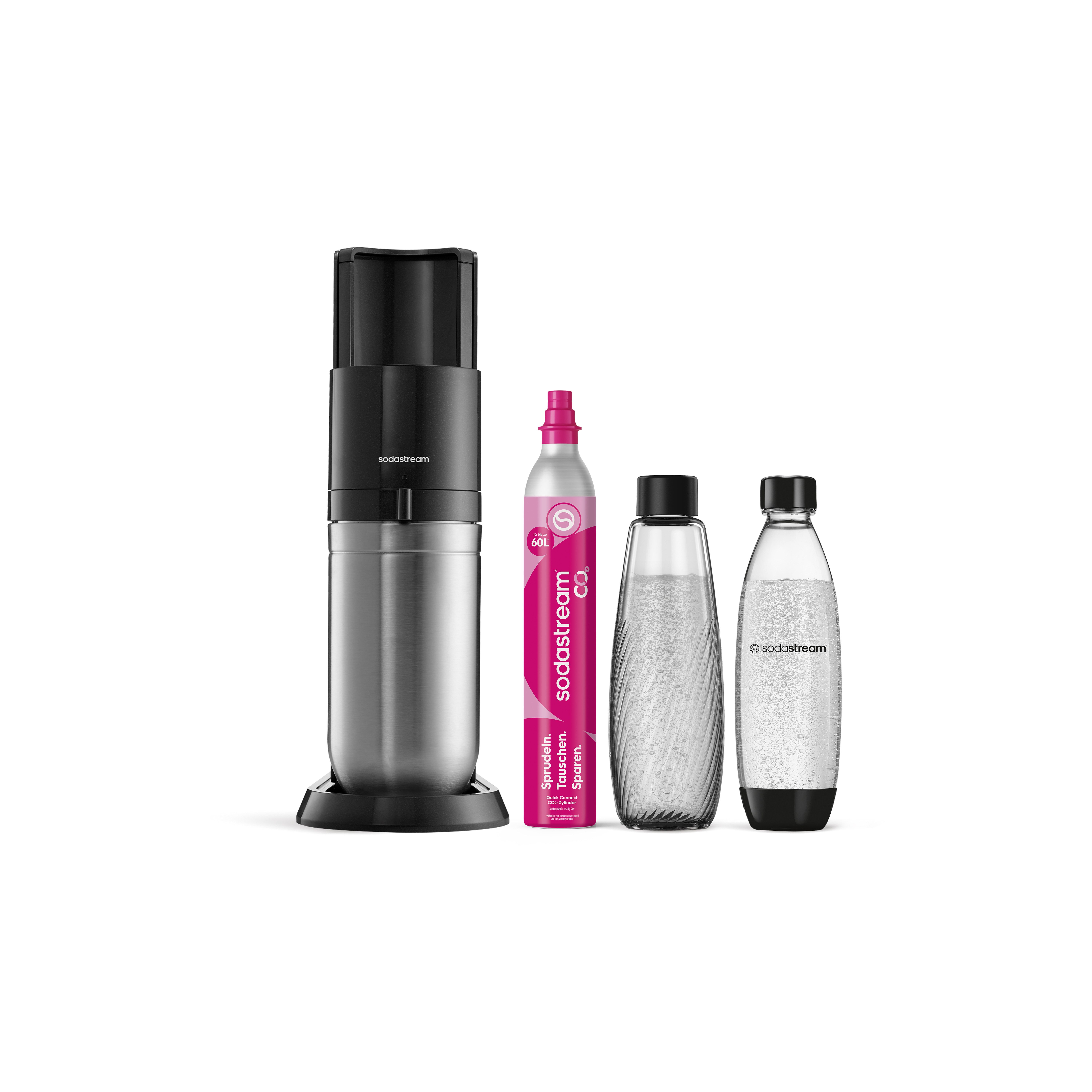 SodaStream Wassersprudler DUO Wassersprudler, Standard Pack, (Set, 4-tlg), Glas- und Kunststoffflaschen nutzbar, 2 Flaschen inklusive