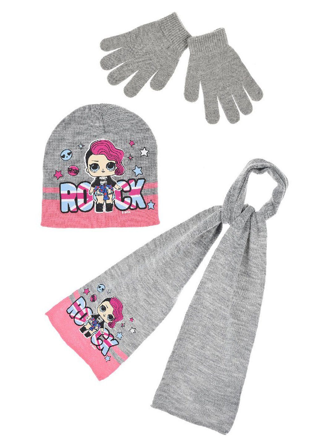 Beanie Kinder Mädchen Winter-Set Mütze, Schal und Handschuhe 3-tlg.