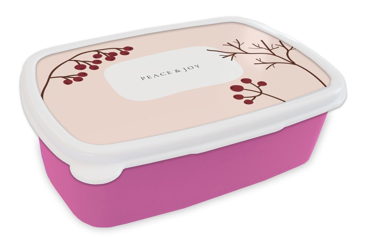 Mädchen, Kinder, - MuchoWow - Kunststoff, Kunststoff Brotbox (2-tlg), Snackbox, Äste Brotdose für Erwachsene, Lunchbox Beeren Zitat Rosa, -