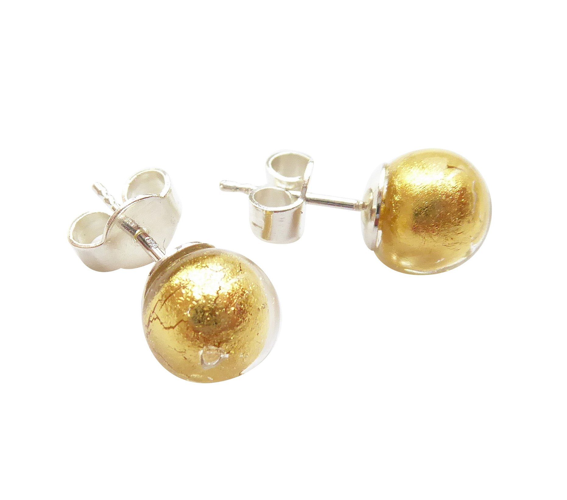 Paar gold Murano Muranoglas Stecker Italien handgearbeitetes Sterlingsilber zeitlos, Ohrstecker aus klassisch Mugello