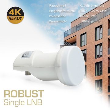RED OPTICUM Robust Single LNB mit Wetterschutz Universal-Single-LNB (Hitze- & kältebeständig, 0.1dB Rauschmaß, Full HD, 3D, UHD, 4K)