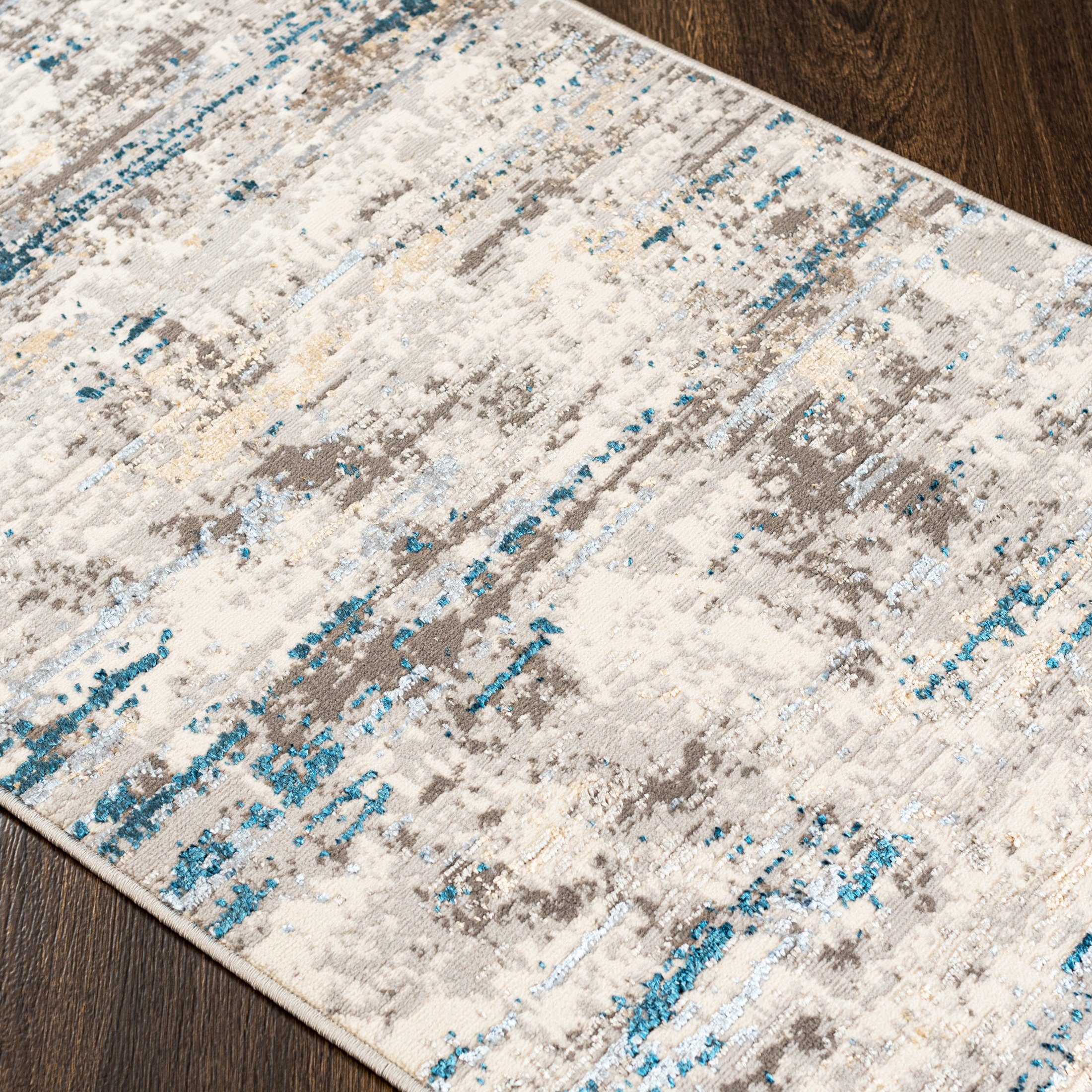 Mazovia Läufer Läufer Flurläufer Modern für Vorzimmer - Abstrakt - Beige Grau Blau, 60 x 100 cm, Kurzflor, Meterware, Höhe 8 mm