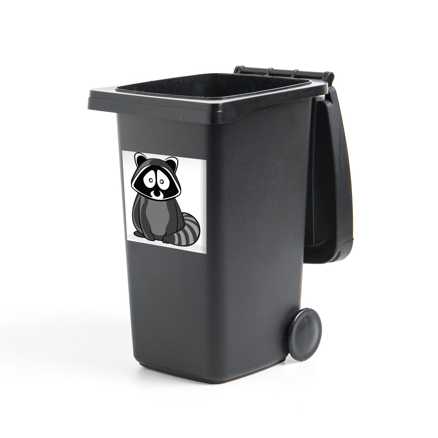 MuchoWow Wandsticker Cartoon Illustration eines Waschbären - schwarz und weiß (1 St), Mülleimer-aufkleber, Mülltonne, Sticker, Container, Abfalbehälter