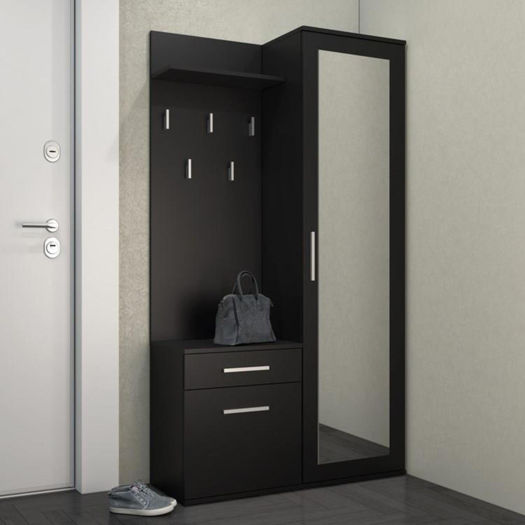 HOMCOM Garderobenset Mit Spiegel & Schuhschrank - 80x30x175 Cm, Naturholz