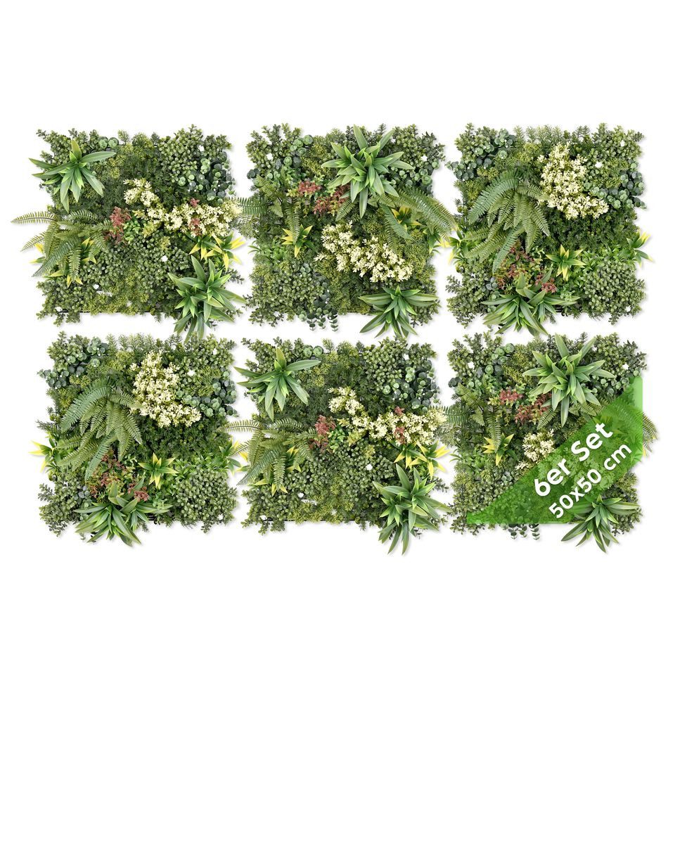 Kunstpflanze Künstliche Pflanzenwand Indoor & Outdoor, Blumenwand, Green Wall Sommerwiese, JELLE & JACOB, Höhe 50 cm, pflegeleicht & langlebig für Wohlfühl-Atmosphäre