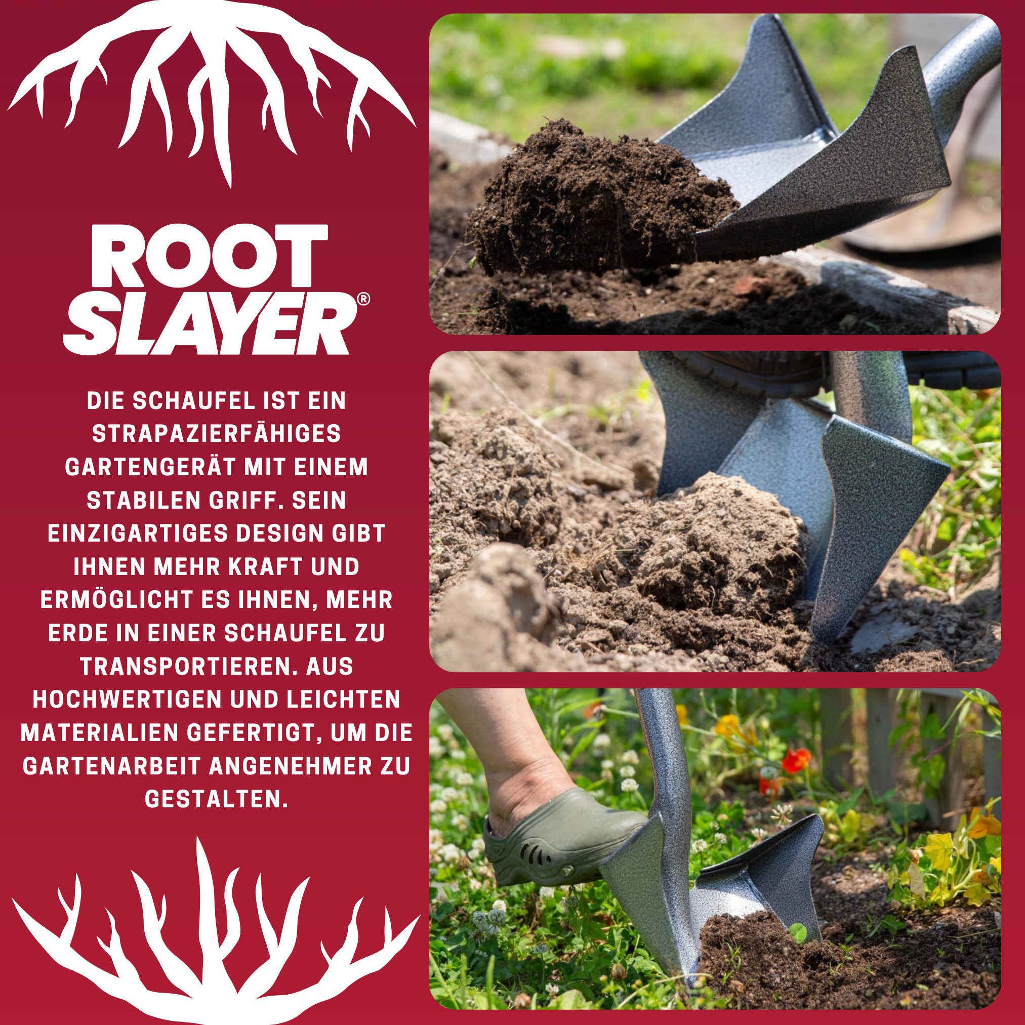 Root Slayer® Schaufel Radius Root Assassin Gartenschaufel, (1 St