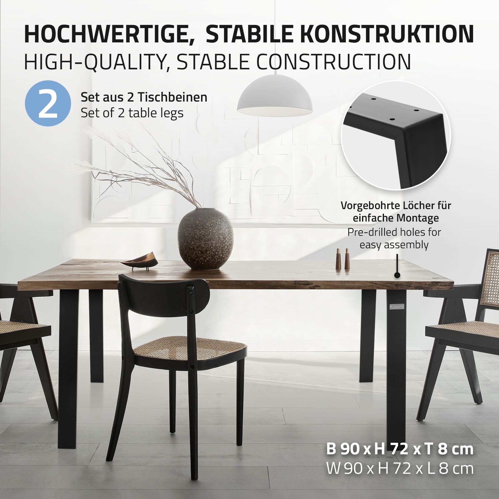 Tischbein 90x72cm Loft Tischgestell ML-DESIGN Stahl Tischkufen 2er Set U-Form Schwarz Industriedesign Möbelfüße, Tischuntergestell