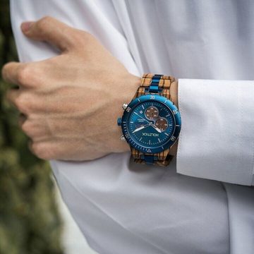 Holztick Bavaria Chronograph Enzian, schöne Herrenuhr aus Zebranoholz gefertigt