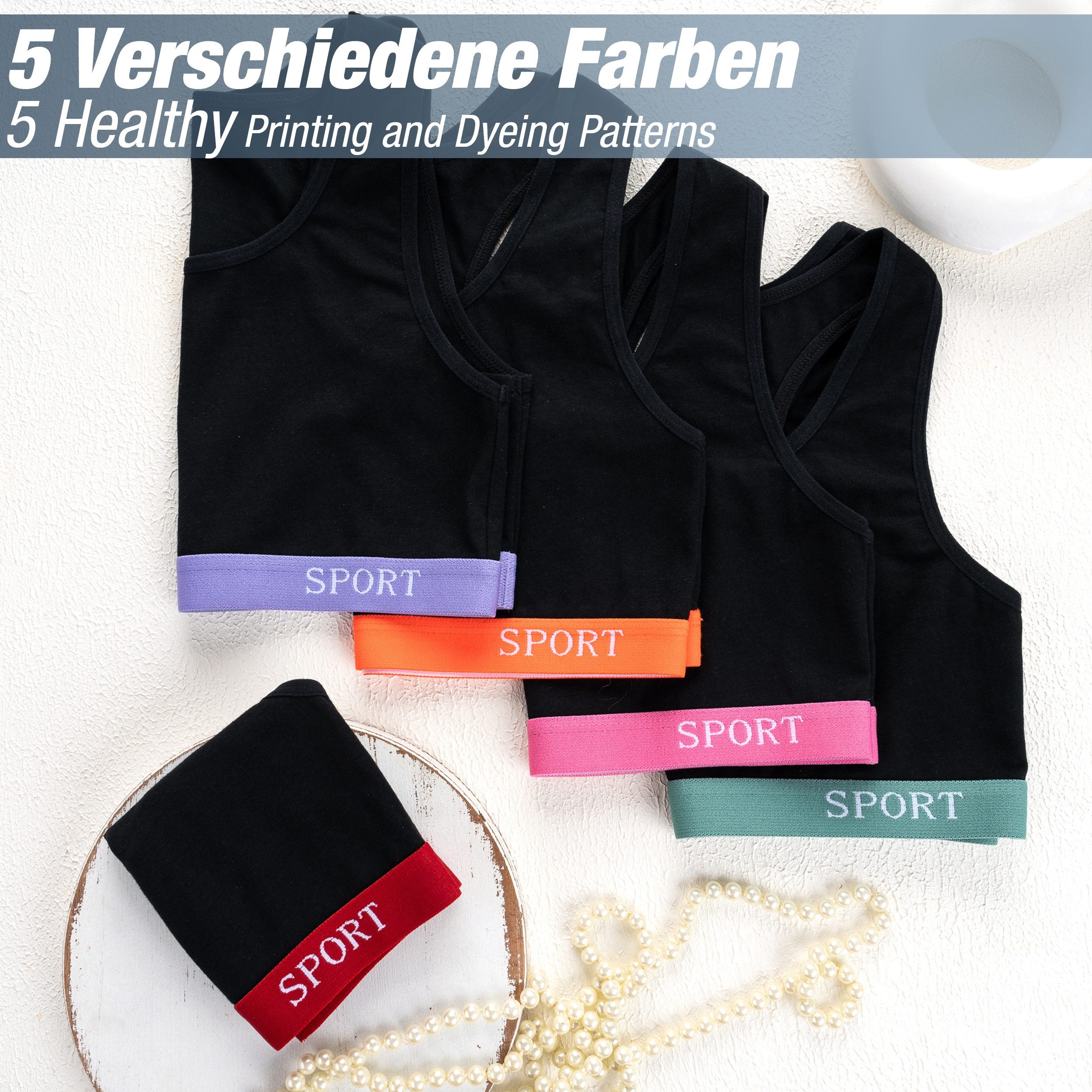 LOREZA Bustier 5er Set Mädchen X-Rücken Bustier - Sport - Schwarz (Set, 5-tlg., 5er-Pack) – Bild 5 von 5