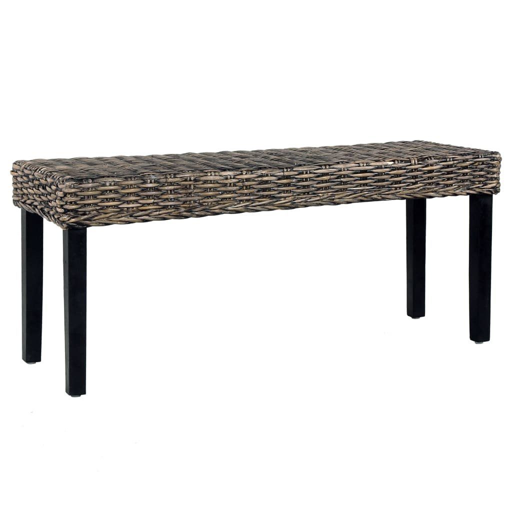 furnicato Truhenbank Sitzbank 110 cm Schwarz Natur Kubu-Rattan und Massivholz Mango