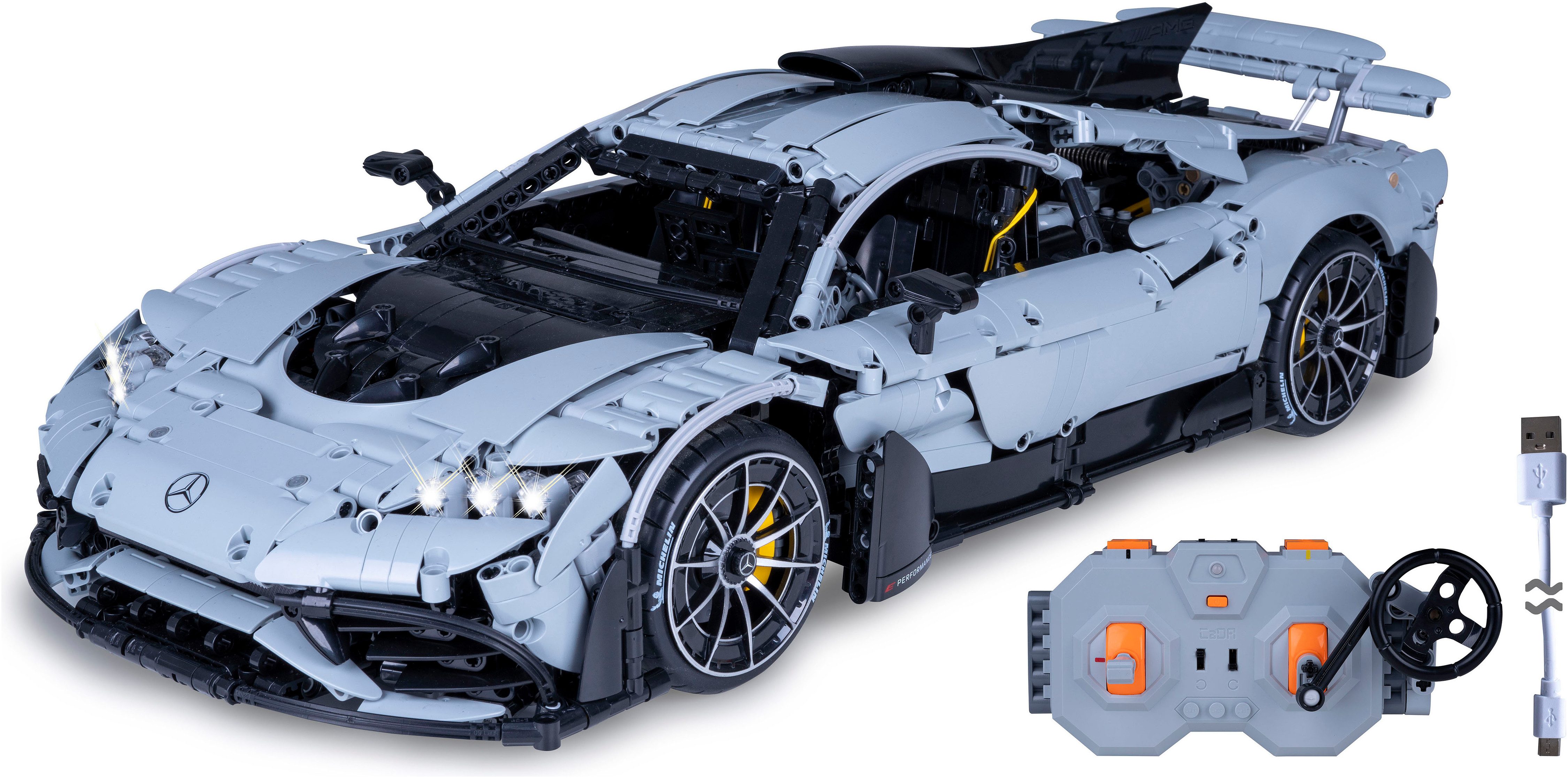 Jamara RC-Auto CaDA, Mercedes-AMG ONE 1:8 grau 2,4GHz Bricks (3295-tlg), mit LED Licht