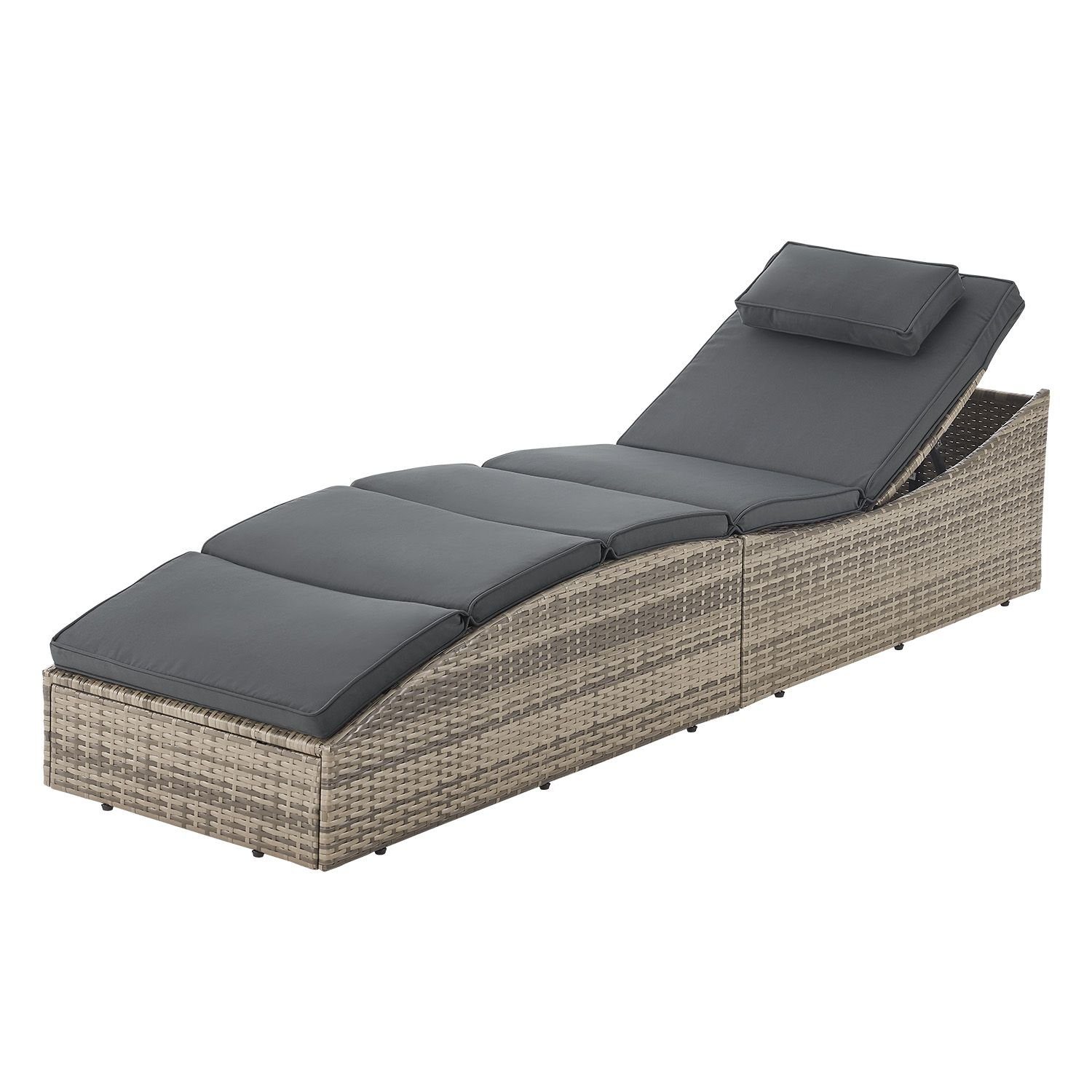 Juskys Wellnessliege Lamia, Polyrattan Liege, klappbar, Kopfteil verstellbar, 160 kg belastbar