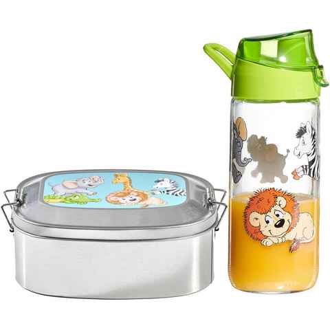 Ritzenhoff & Breker Lunchbox Happy Zoo, Glas, Kunststoff, Stahlblech, (Set, 2-tlg), inkl. Trinkflasche