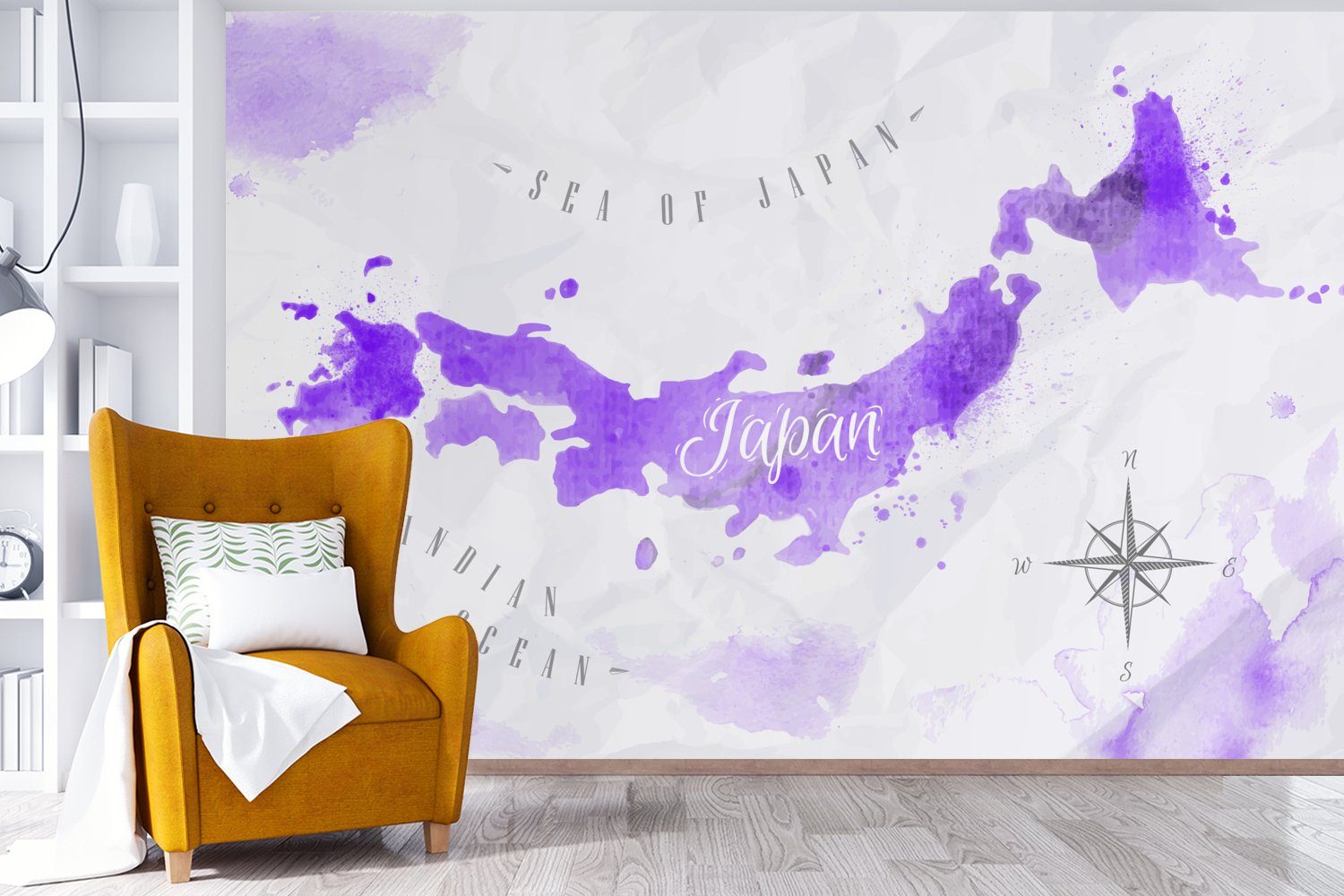 Vinyl Tapete Wallpaper bedruckt, Schlafzimmer, für Japan Violett, Weltkarten Fototapete Matt, Wohnzimmer, (6 MuchoWow - St), Kinderzimmer, -