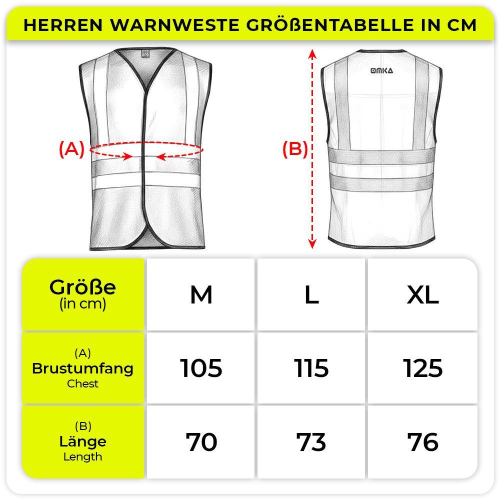 OMKA Warnweste OKWW001 8er-Pack (Spar-Set, 8er-Pack) 8x Warnweste Sicherheitsweste Auto Sicherheitswarnweste Pannenweste
