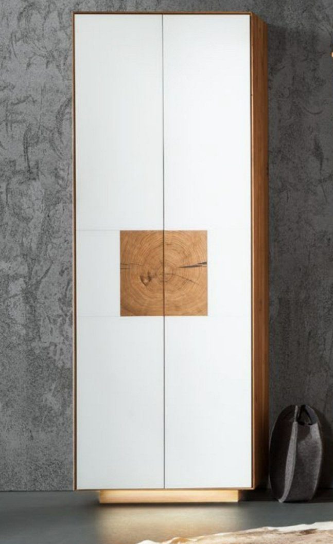 Natur24 Garderobenschrank Dielenschrank Domus Kernbuche Massiv Glasfront Weiß Hirnholz Türen