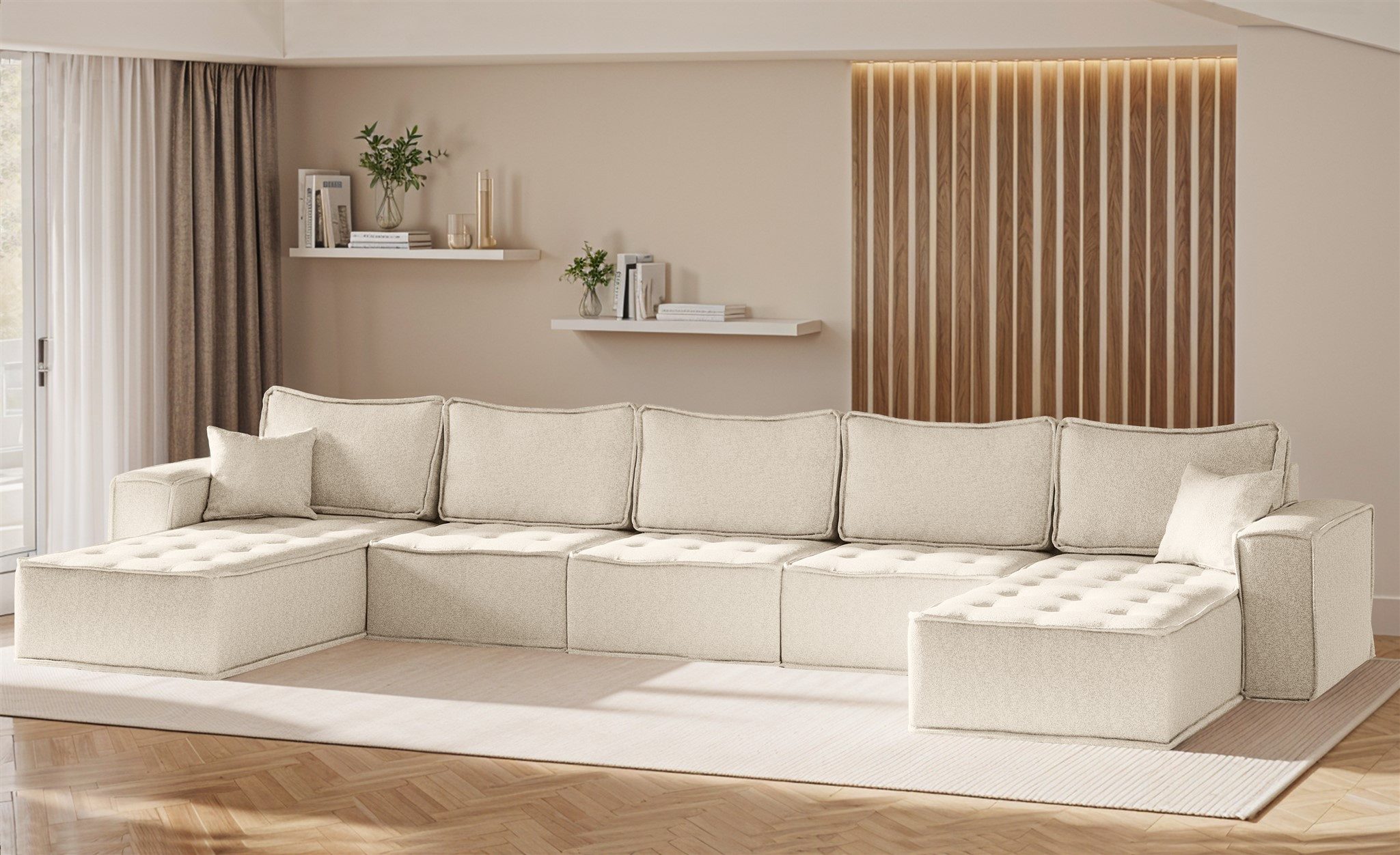 Fun Möbel Wohnlandschaft Sofa U-Form Modulsofa-Set 5-teilig SANDE in Stoff, Alle Module zu System SANDE sind auch Einzel erhältlich, Rundumbezug
