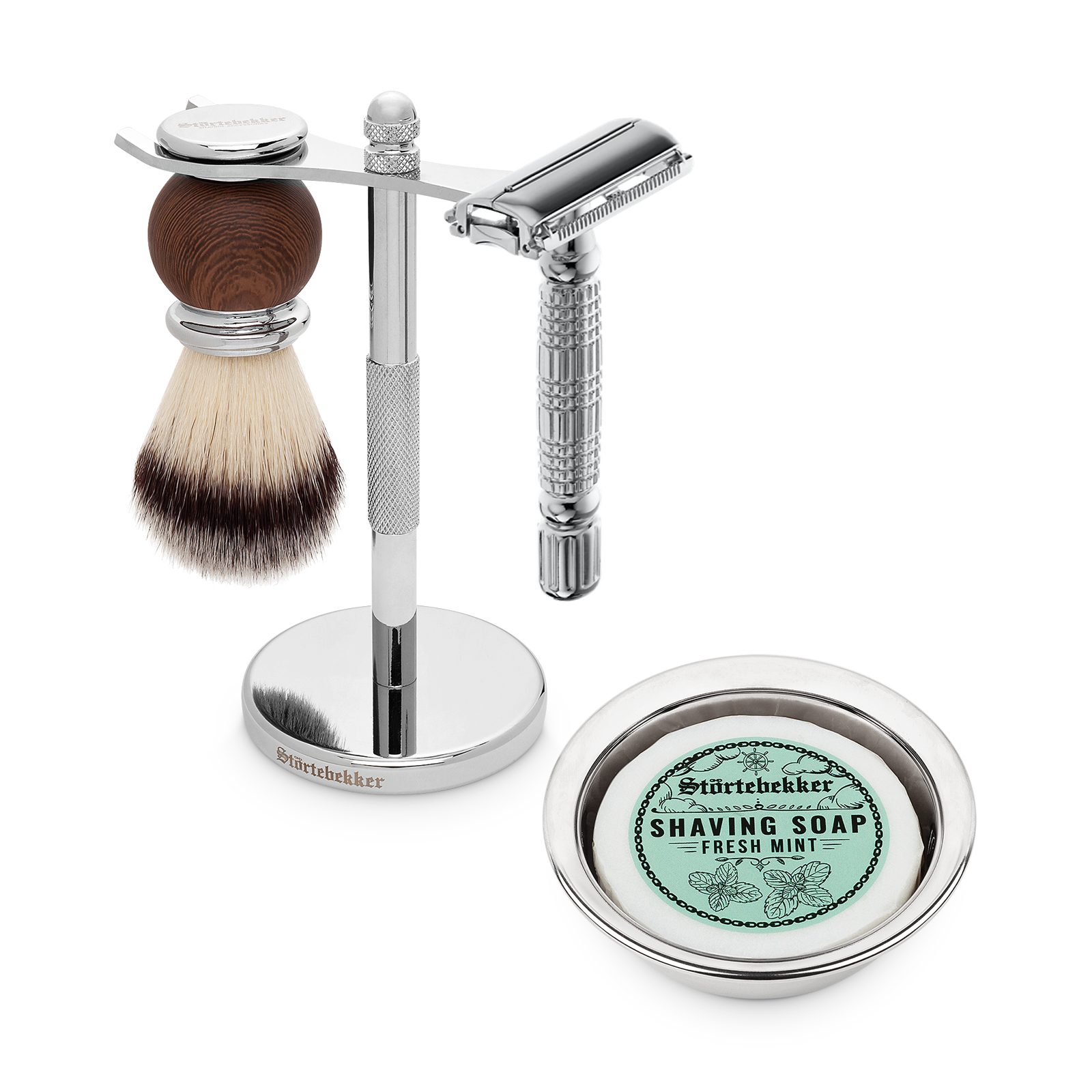 Störtebekker Rasierset Rasierhobel, Rasierpinsel, Rasierschale, Rasierständer und Rasierseife