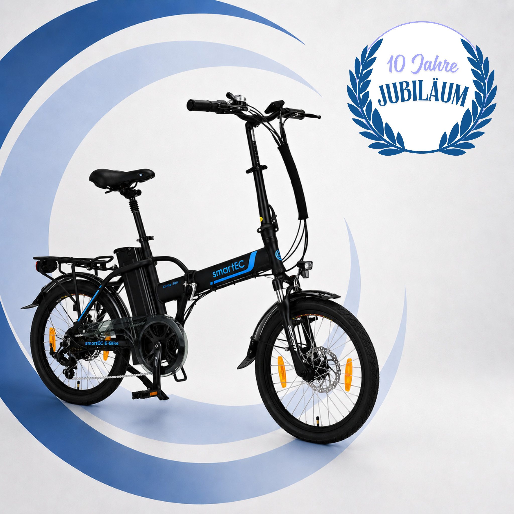 smartEC E-Bike Klapprad 20 Zoll E-Faltrad Camp-20H Pedelec Schwarz smartEC, 7 Gang Shimano Tourney Schaltwerk, Kettenschaltung, Hinterrad-Nabenmotor, 562.00 Wh, (1 Paket, 6 tlg., Akku mit Ladegerät), Damen/Herren Unterstützung 25 km/h Anfahrhilfe Scheibenbremse StVZO