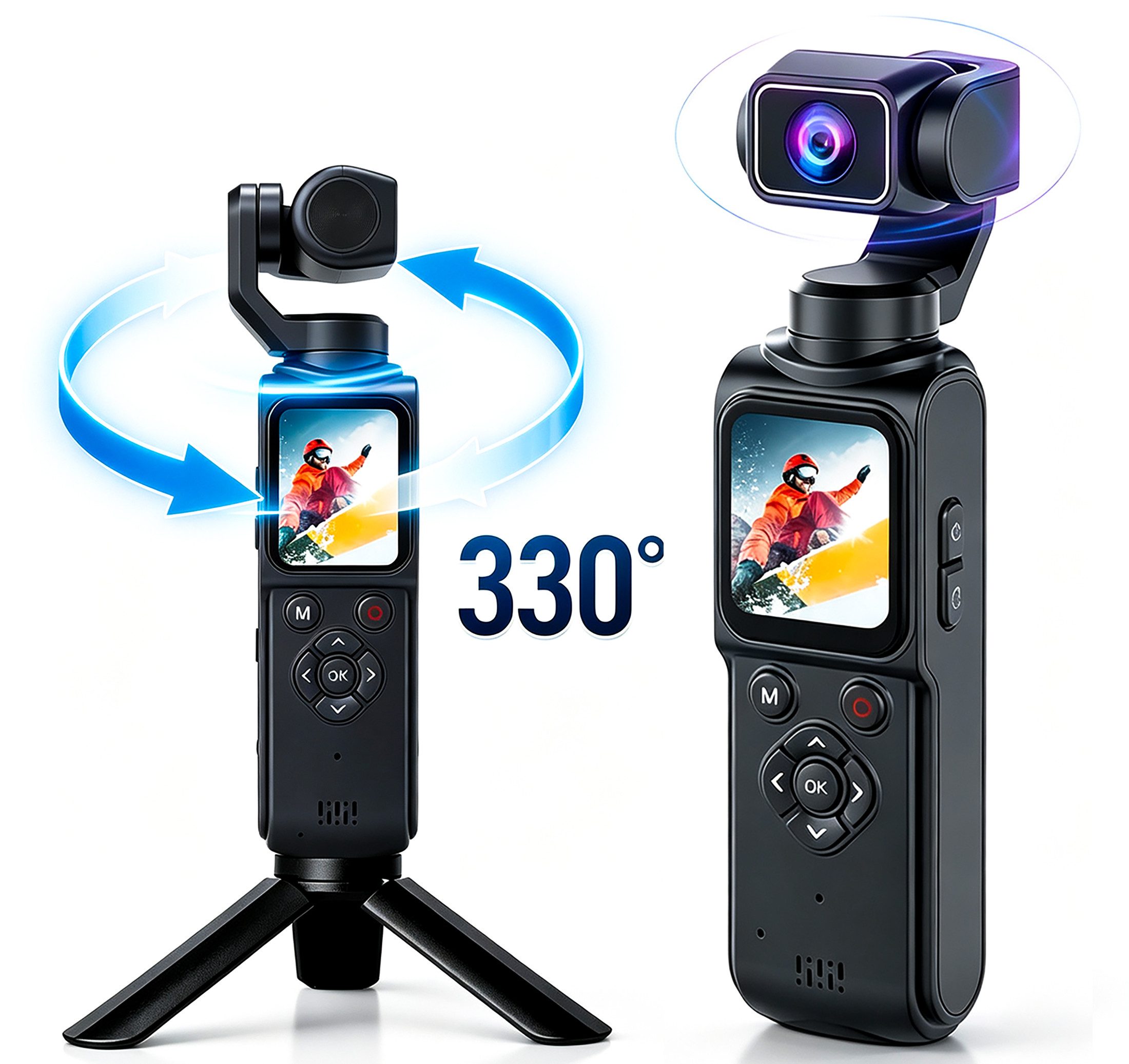 Luckice 4K Action Cam mit 330° Gedrehtes Objektiv& 1.72-Zoll-Touchscree Kompaktkamera (inkl. Vlogging-Kamera,drahtloser Übertragung Tragbarer Camcorder,für Reisen, Tägliche Vlogs,Live-Streams(Speicherkarte nicht enthalten)
