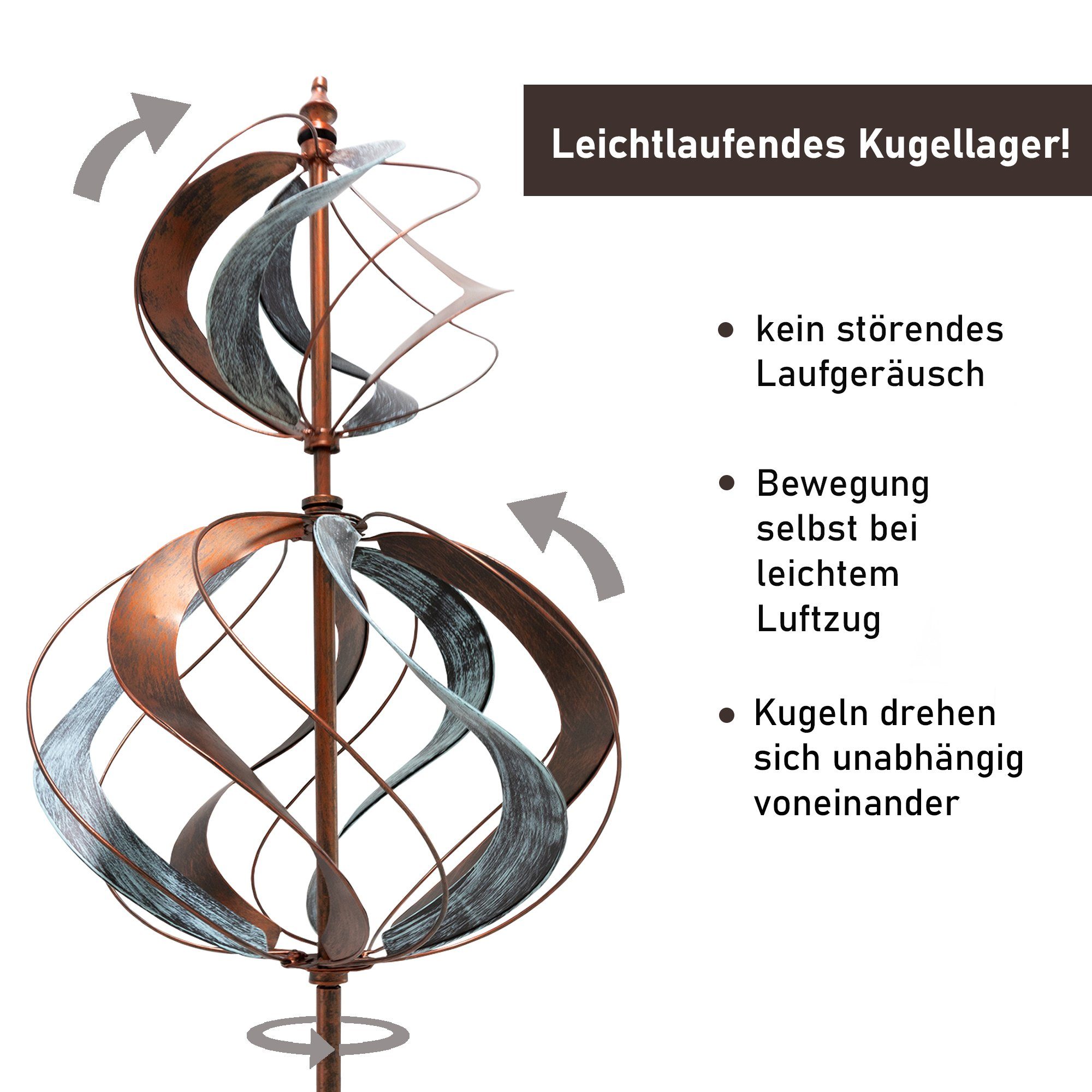 Lemodo Windspiel Windrad "Tulip", 213 cm hoch, richtet sich nach dem Wind aus
